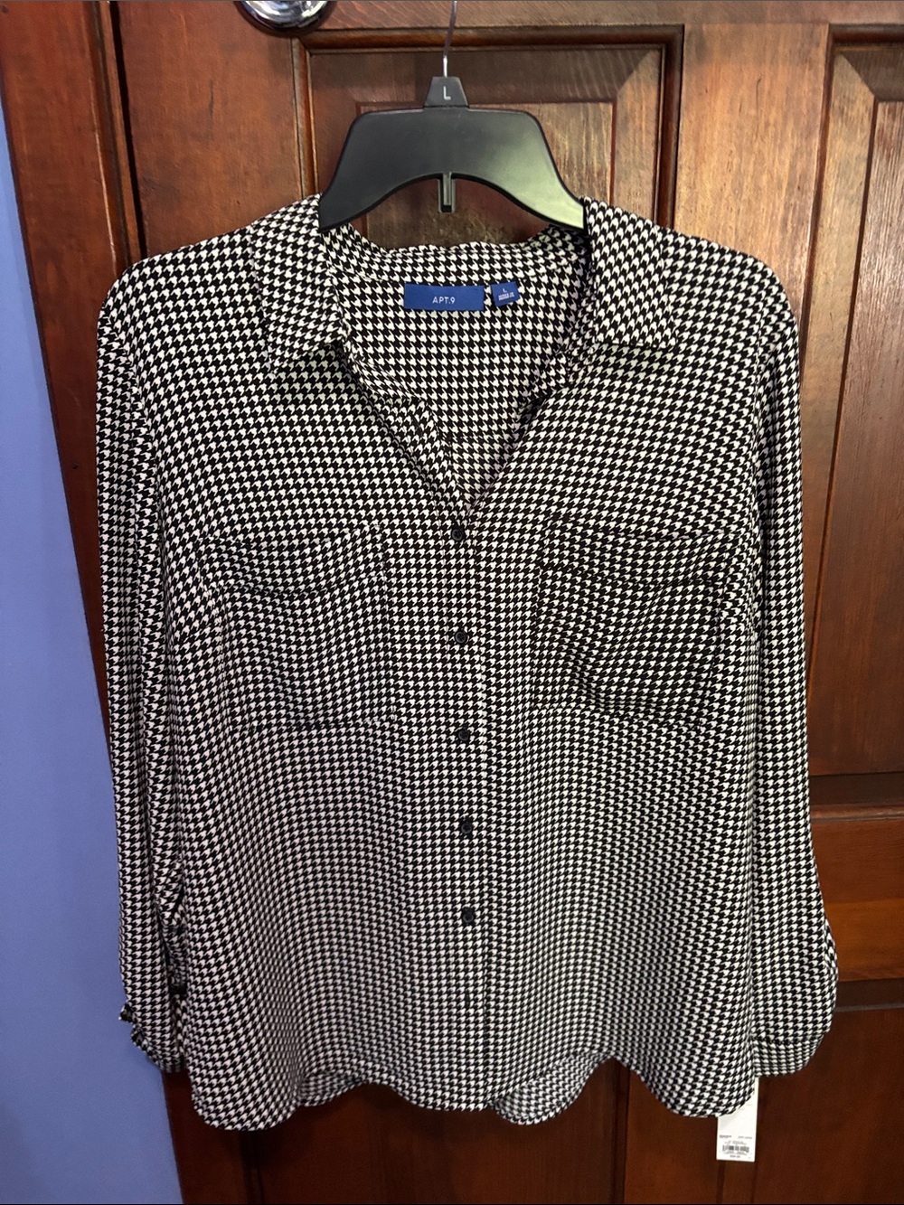 Apt. 9 Black and White Houndstooth Button-Front Shirt